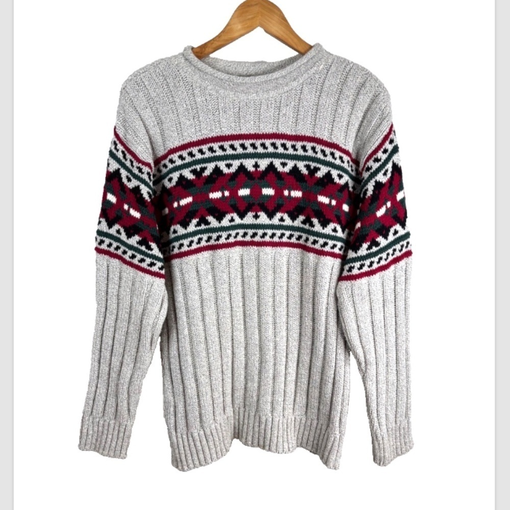 VTG 90s Greatland Fair Isle Roll Neck Sweater M Chunky Knit Ribbed Ski Cabin
